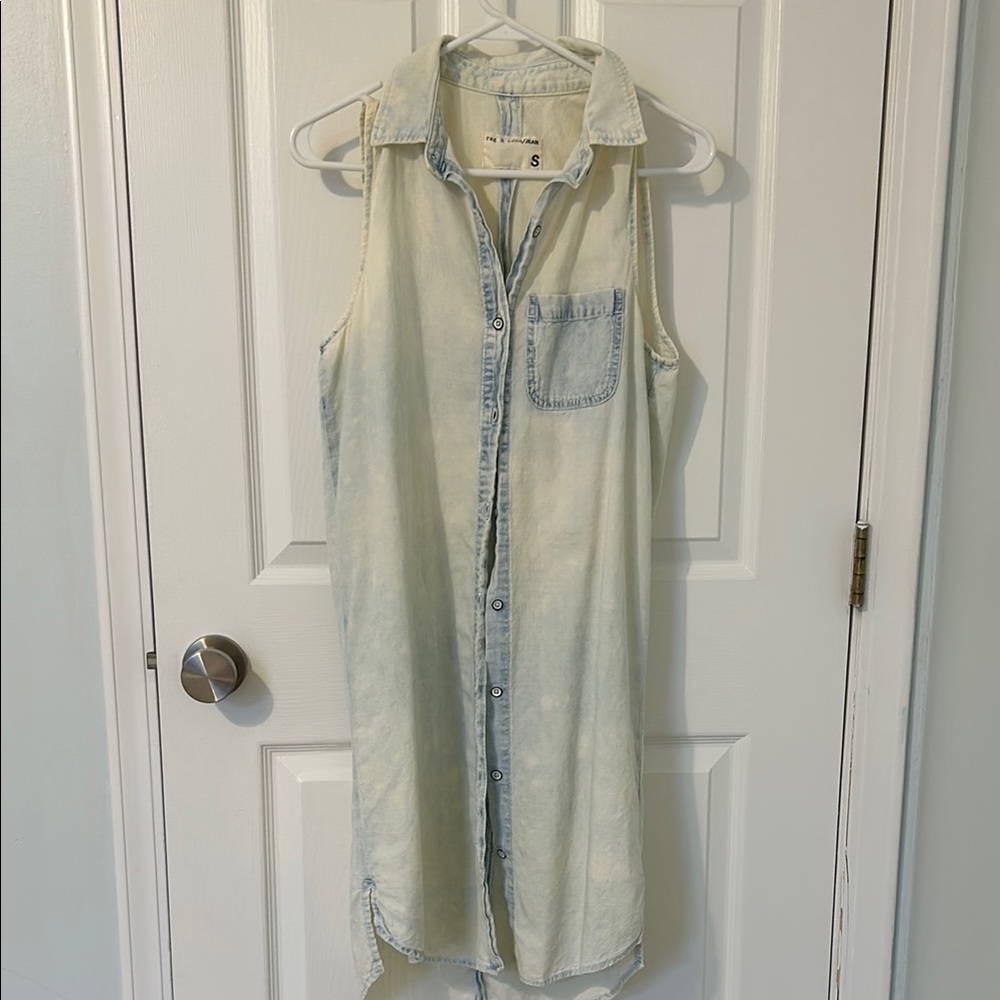 Sleeveless Denim Button-Down Dress/swimsuit cover up